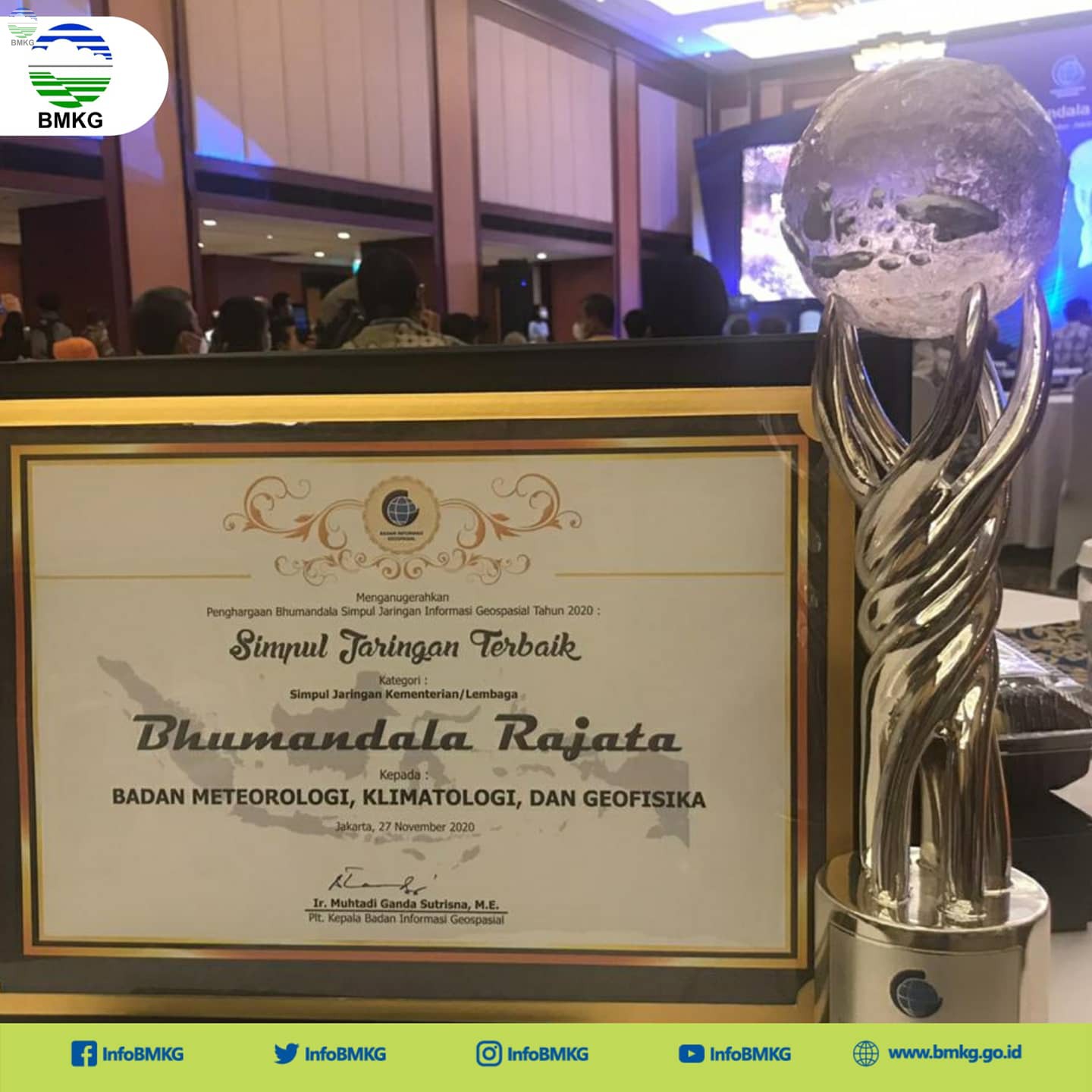 Rutin Hasilkan Data Real Time, BMKG Raih Penghargaan Bhumandala Rajata dari BIG