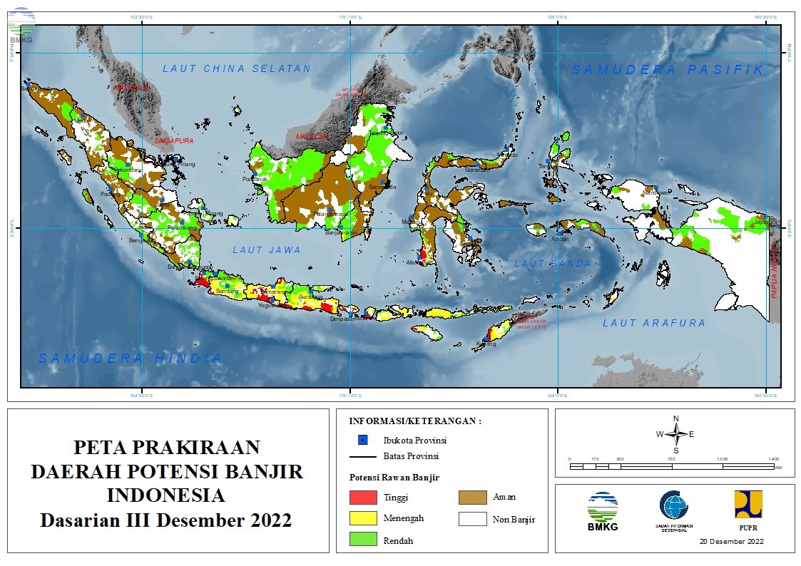 Prakiraan Daerah Potensi Banjir Dasarian III Desember 2022 & Dasarian I & 2 Januari 2023