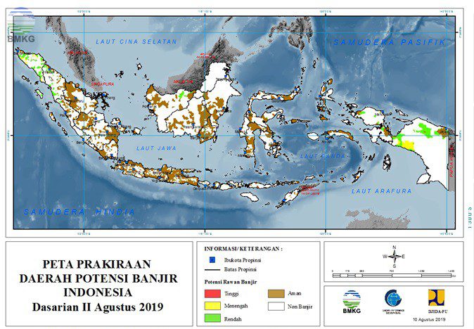 Peta Potensi Rawan Banjir Dasarian II - III Agustus, I September 2019