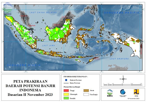 Prakiraan Daerah Potensi Banjir Dasarian II, III November & I Desember 2023