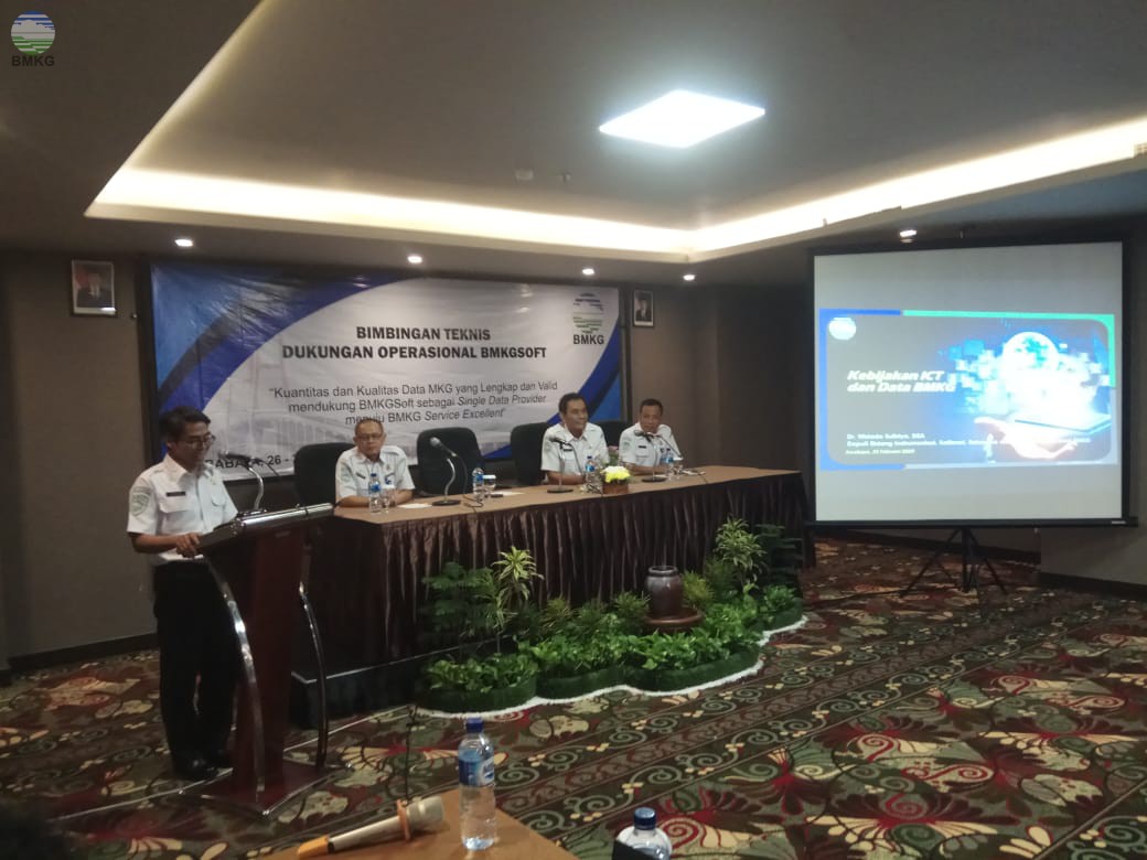 Deputi Bidang Inskalrekjarkom BMKG membuka Bimtek Dukungan Teknis BMKGSoft dan Inspeksi ke UPT di Jawa Timur