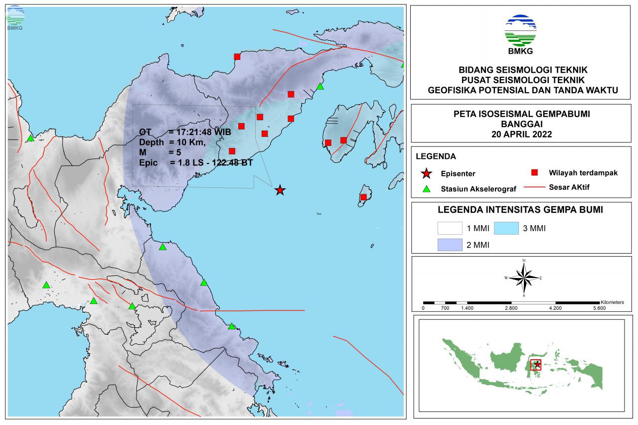 Peta Isoseismal Gempabumi Banggai - Sulawesi Tengah, 20 April 2022