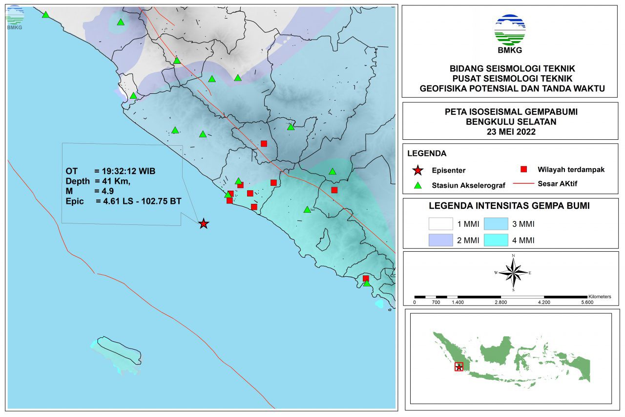 Peta Isoseismal Gempabumi Bengkulu Selatan - Bengkulu, 23 Mei 2022