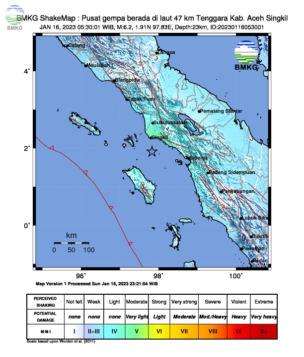 Gempabumi Tektonik M6,2 di Laut Tenggara Aceh Singkil, Aceh, Tidak Berpotensi Tsunami