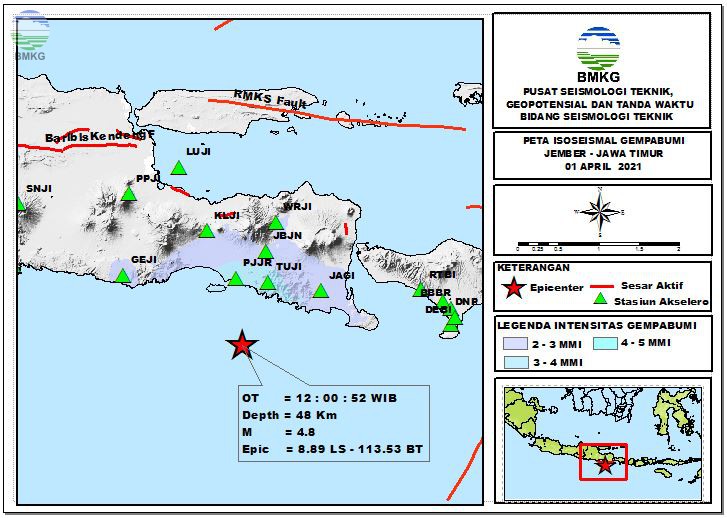 Peta Isoseismal Gempabumi Jember - Jatim, 01 April 2021