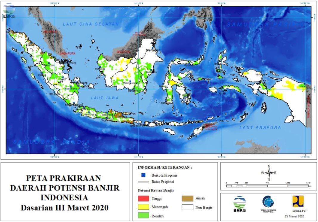 Prakiraan Daerah Potensi Banjir Dasarian III Maret dan Dasarian I-II April 2020