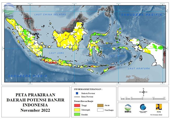 Prakiraan Daerah Potensi Banjir Bulan November, Desember 2022, dan Januari 2023