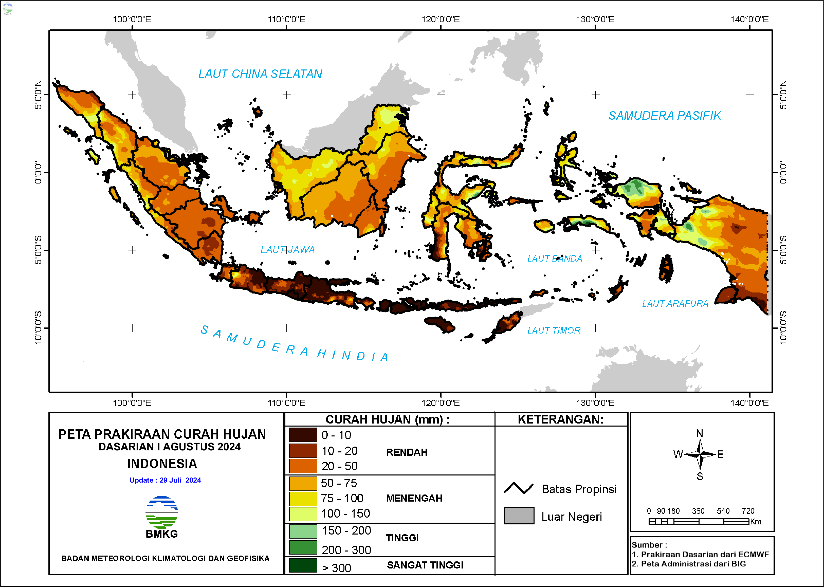 Prakiraan Curah Hujan Dasarian I-III Agustus 2024