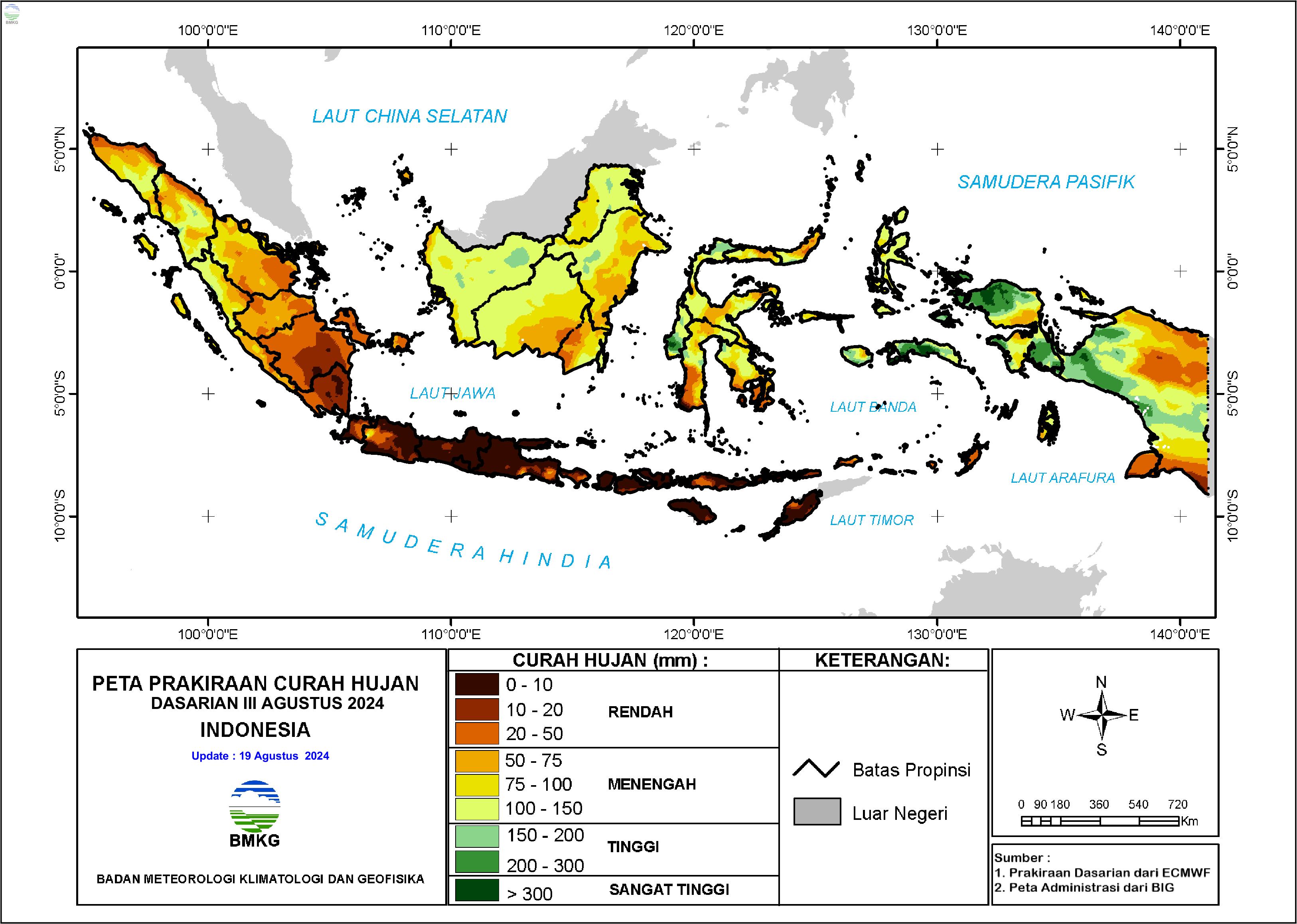 Prakiraan Curah Hujan Dasarian III Agustus dan I-II September 2024