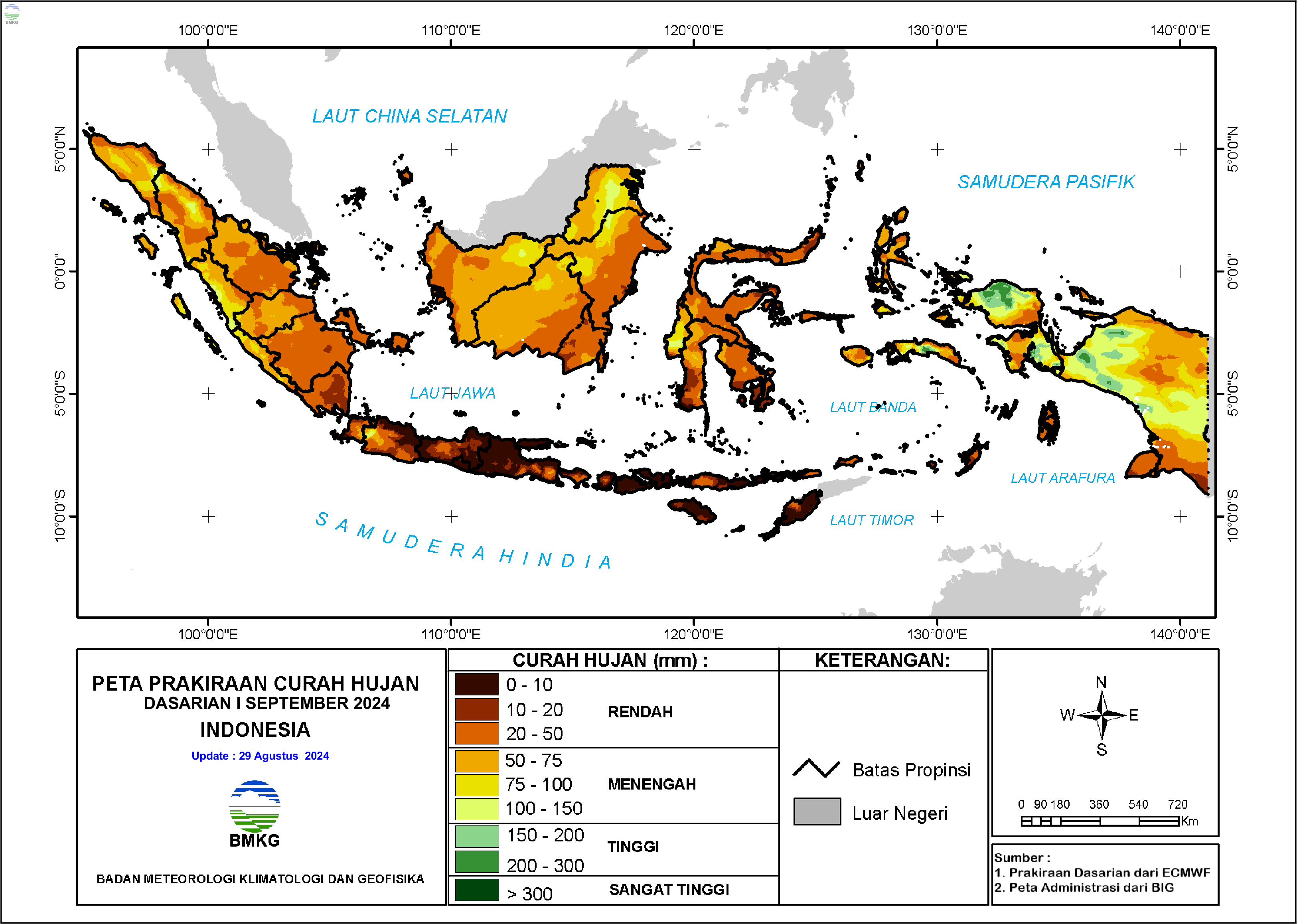 Prakiraan Curah Hujan Dasarian I-III September 2024