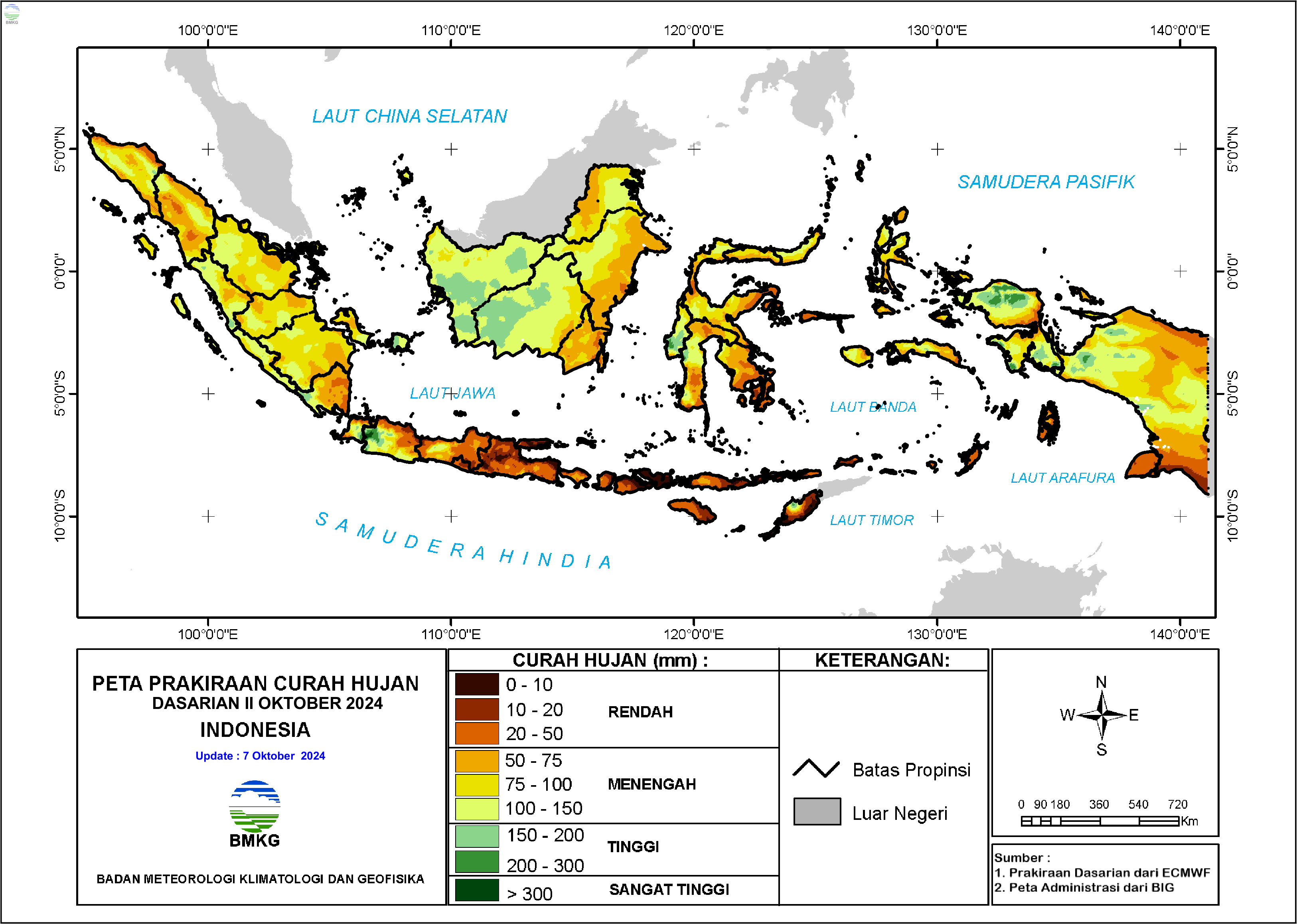 Prakiraan Curah Hujan Dasarian II-III Oktober & I November 2024