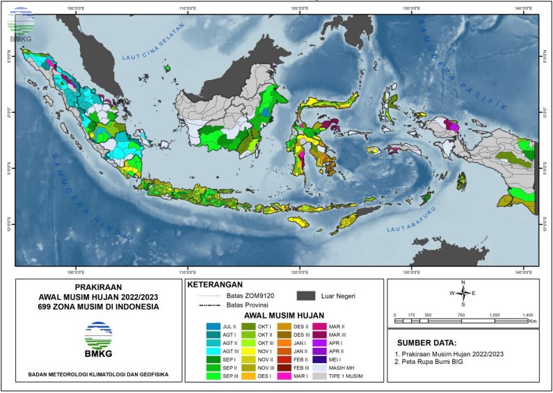 Prakiraan Musim Hujan Tahun 2022/2023 di Indonesia