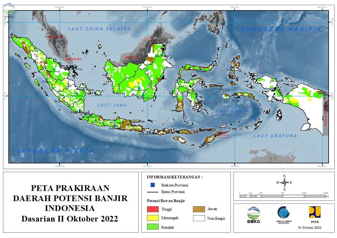 Prakiraan Daerah Potensi Banjir Dasarian II, III Oktober dan I November 2022