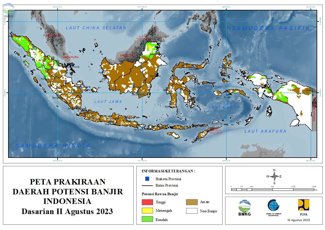 Prakiraan Daerah Potensi Banjir Dasarian II-III Agustus & I September 2023