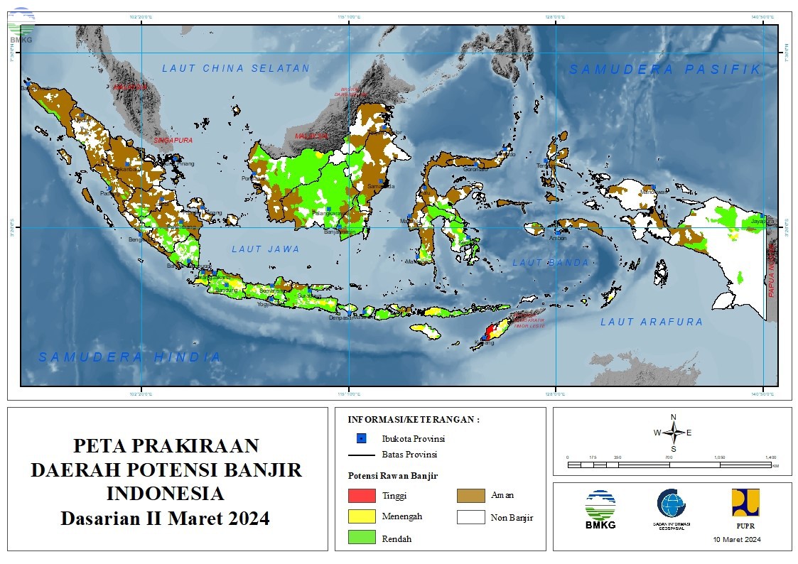 Prakiraan Daerah Potensi Banjir Dasarian II-III Maret & I April 2024
